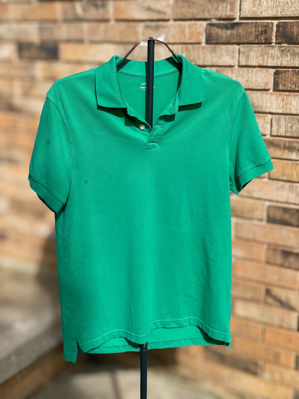 J.Crew Flex Piqué Polo Shirt Green Short Sleeve Men's Medium